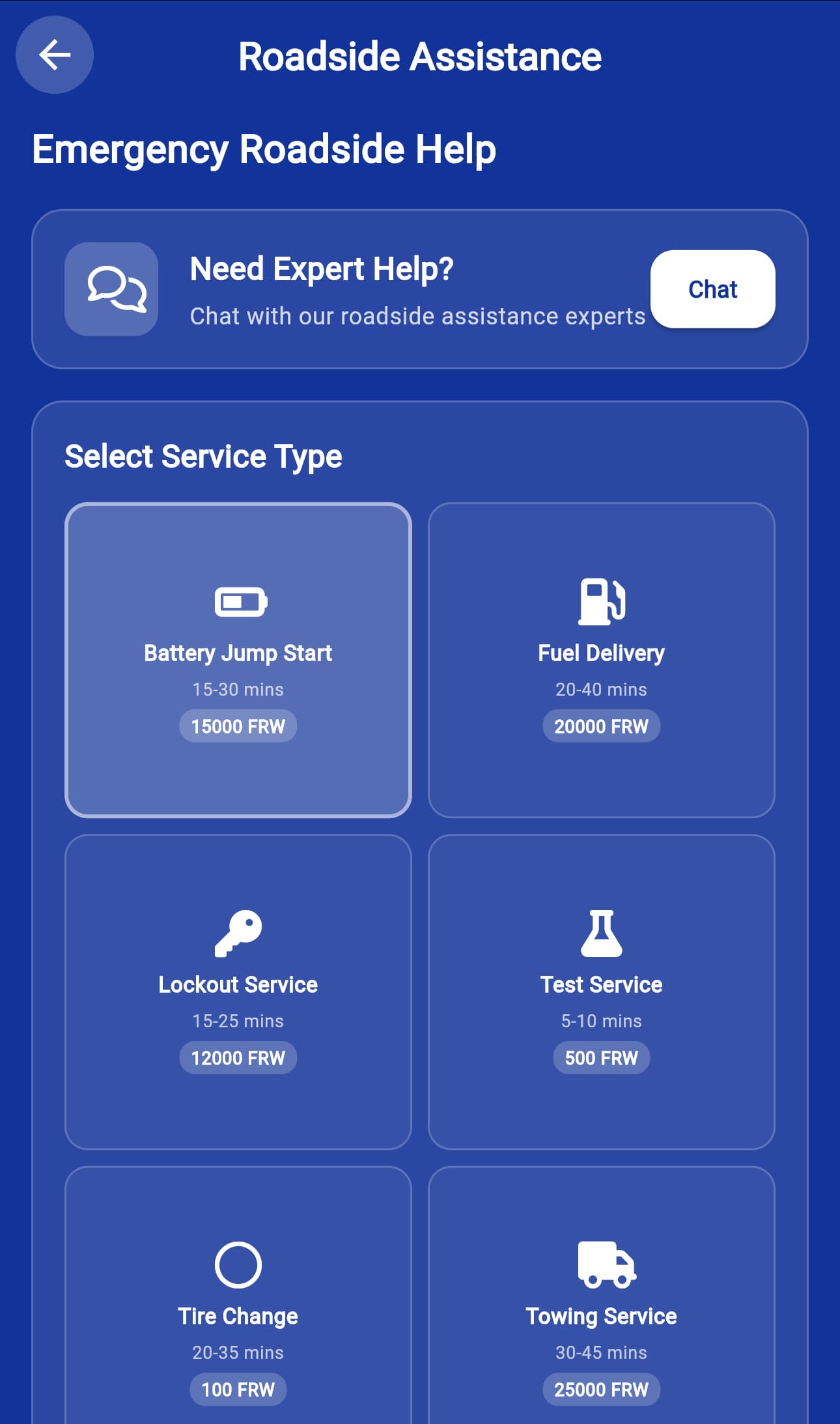 Kanda Assist services screen